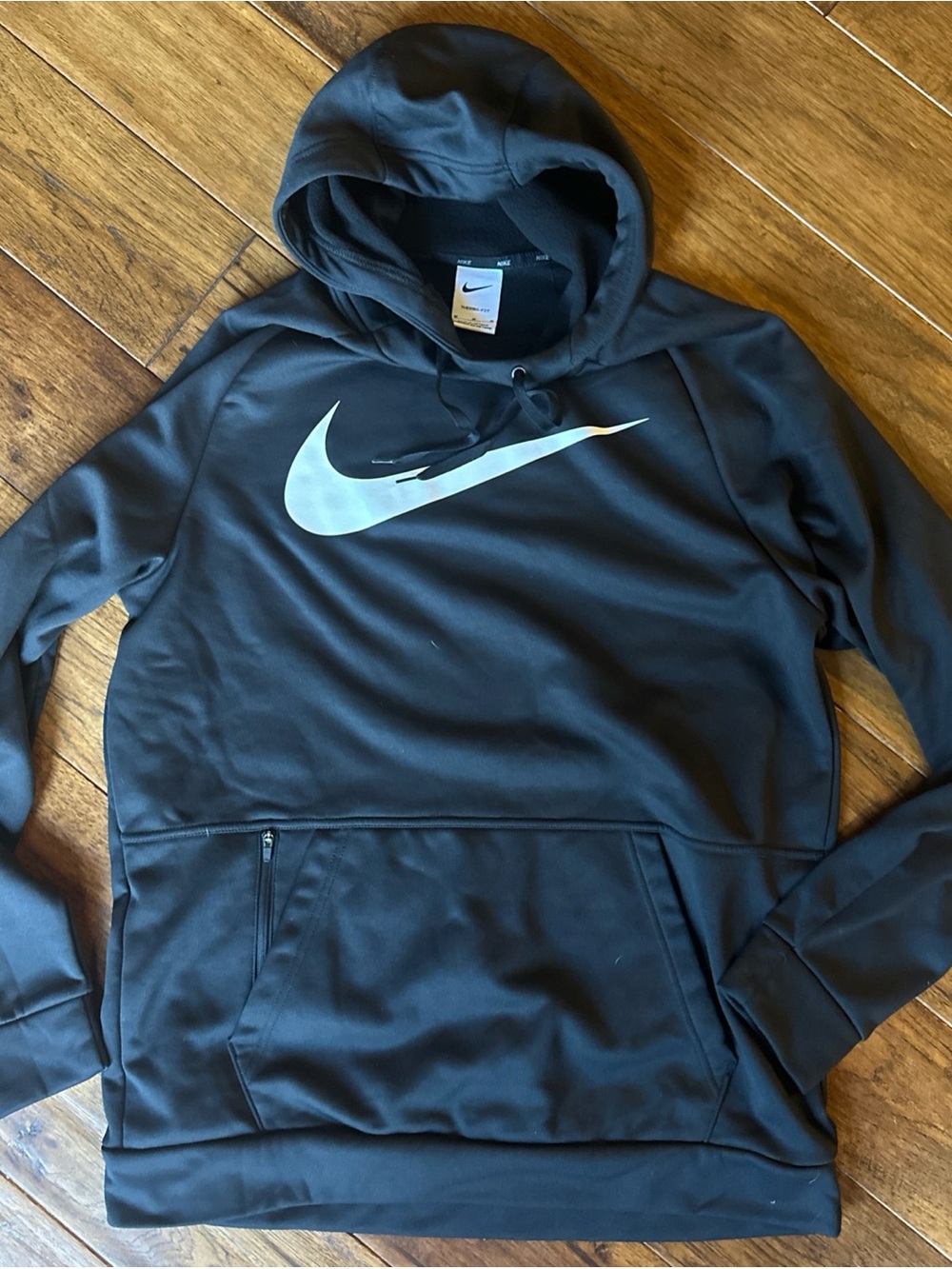 Nike Therma-FIT Hoodie Mens Medium Black White Swoosh Sweatshirt Pullover